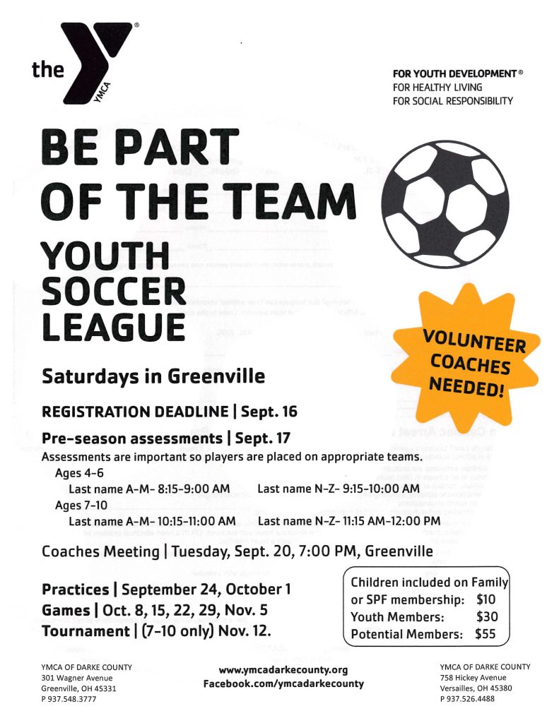 Fall Soccer League Darke County YMCA