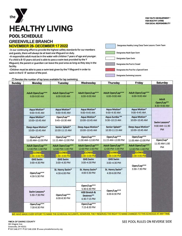 Pool Schedules Darke County YMCA