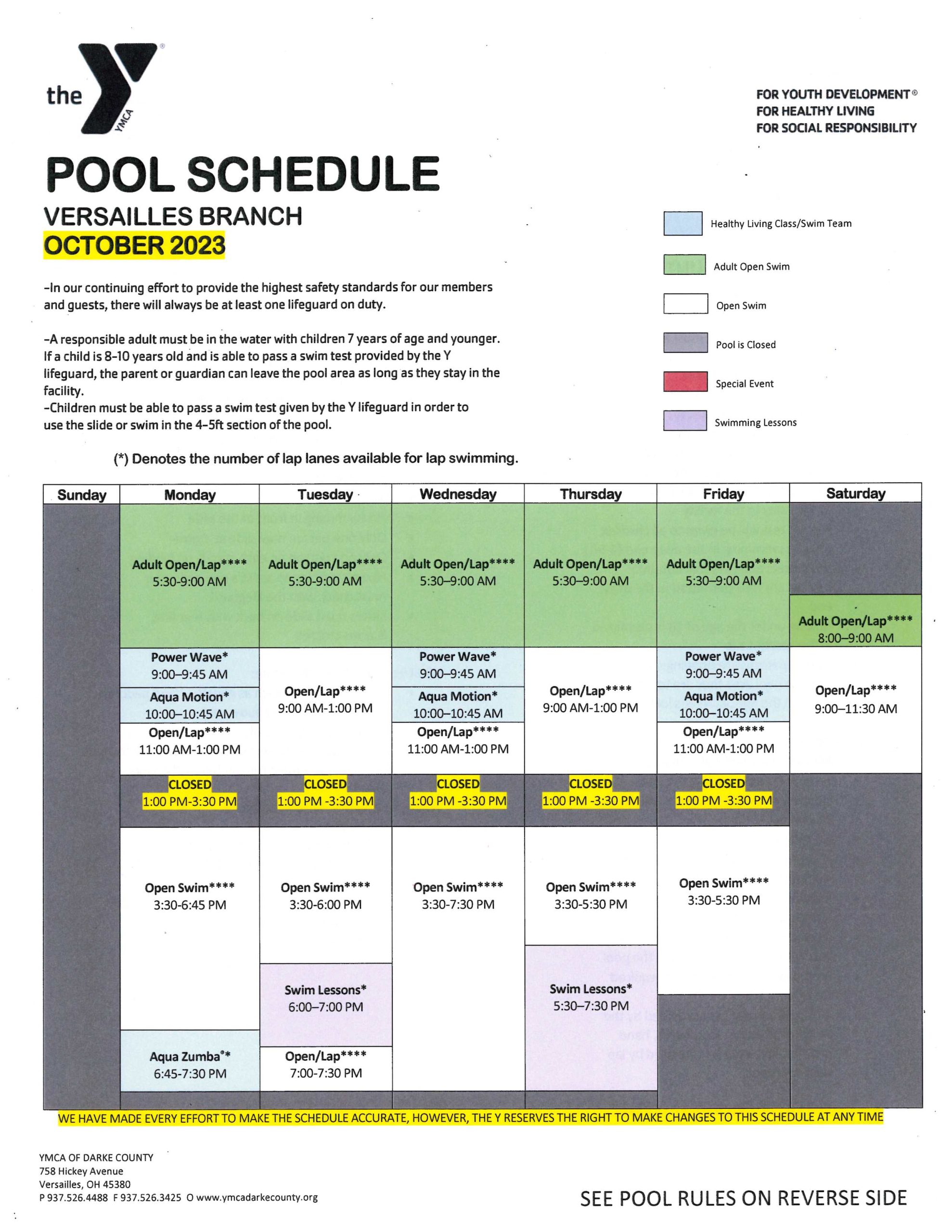 Pool Schedule - Geary Family YMCA